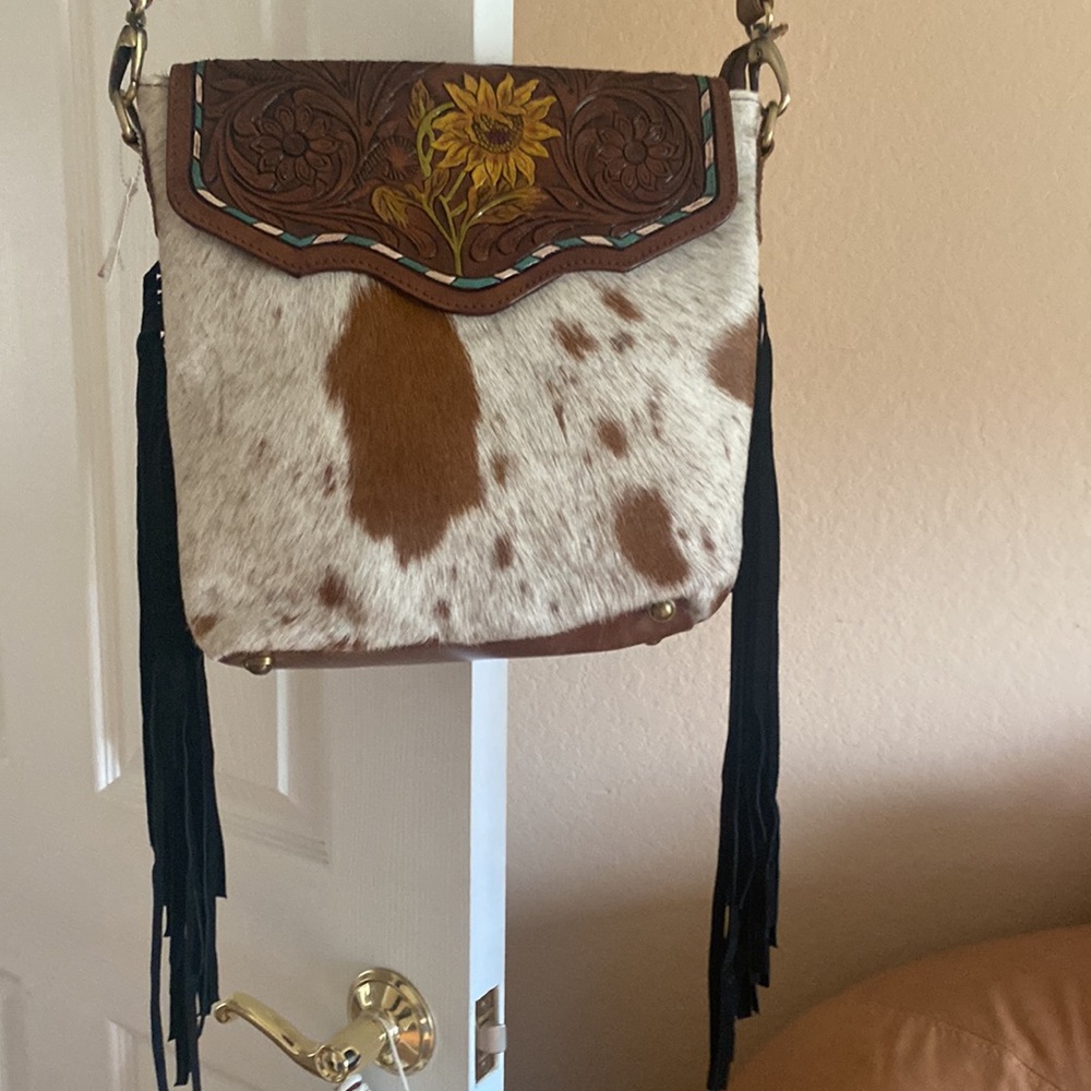 MWT hand tooled fringe shoulder Bag